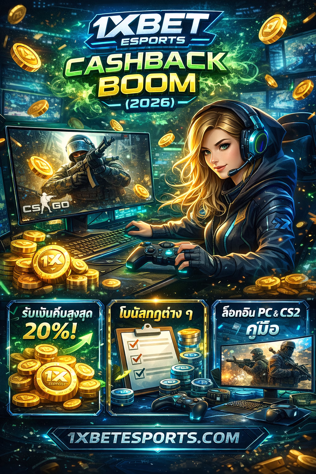 1xBet Esports Cashback Boom (2026) 🎮 Bonus Rules, Login PC & CS2 Betting Guide